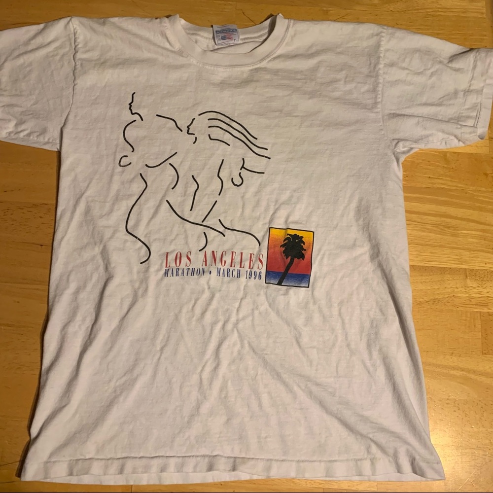 Vtg 1996 L Los Angeles LA Marathon White T-Shirt
